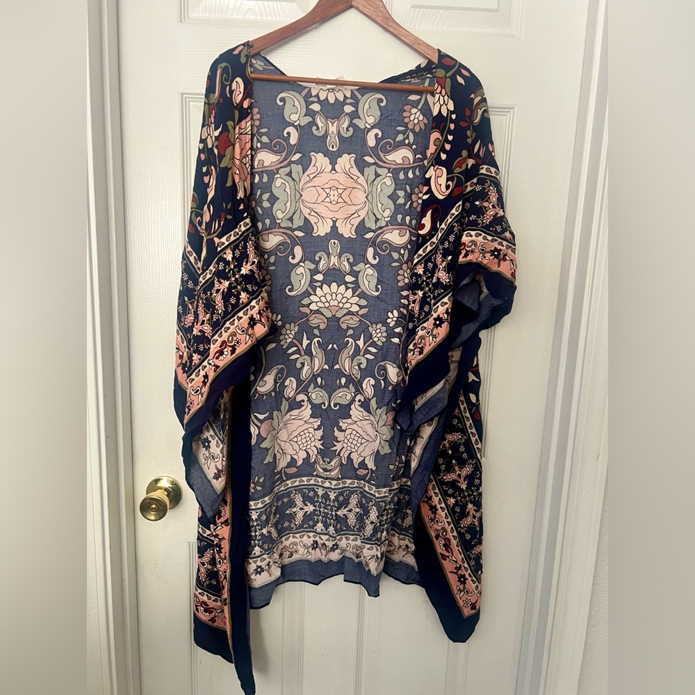 Floral Kimono with Pink and Blue Patterns